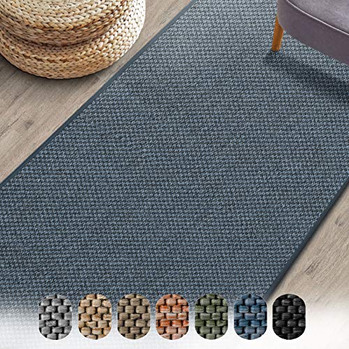 Floordirekt Tappeto da soggiorno/passatoia Sabang effetto sisal, disponibile in diversi colori e dimensioni, durevole e resistente (colore blu, 80 x 400 cm)