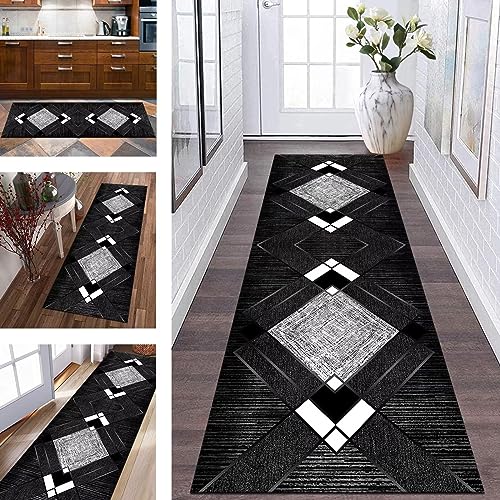 Wassly Tappeto Passatoia Tappeto Cucina Antiscivolo Lavabile Tappeti Runner ingresso interno 60X300CM Nero Grigio Bianco Tappeto Runner per Corridoio Camera da Letto Soggiorno per metro Tappetino zerbino