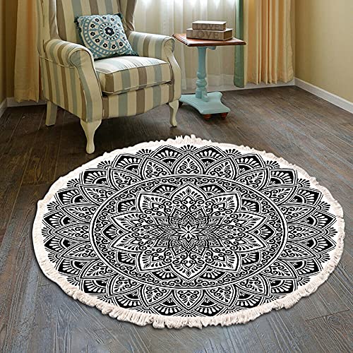 Duories Tappeto rotondo in cotone bohémien, lavabile, tessuto a mano, con nappe, per camera da letto, corridoio, soggiorno, tavolino da caffè, lavabile in lavatrice, 90 cm, fiori #30