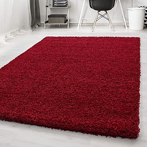 Carpetsale24 Tappeto pelo lungo, colore rosso, unicolor-monocroma, 11487, tappeto corridoio, Tappeto soggiorno, 80 x 150 cm