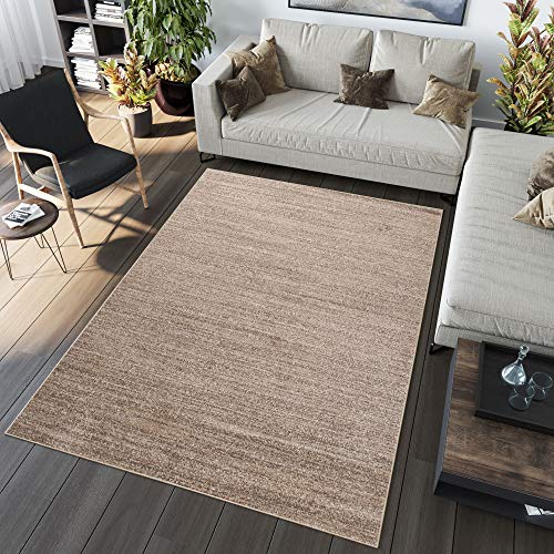 TAPISO Sari Tappeto Camera Soggiorno Salotto Moderno Beige Marrone Chiaro Facile da Pulire 60 x 100 cm