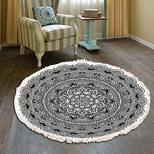 Duories Tappeto rotondo in cotone bohémien, lavabile, tessuto a mano, con nappe, per camera da letto, corridoio, soggiorno, tavolino da caffè, lavabile in lavatrice, 80 cm, fiori #28