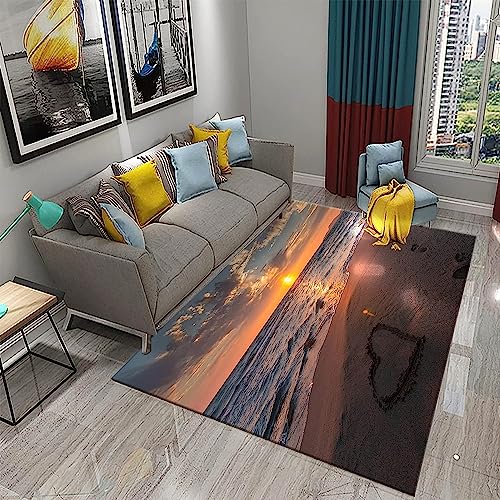 Generic Tappeti Morbido Flanella 3D Stampato Tappeti Area Scenario Di Alba Sulla Spiaggia Mat Tappeti Antiscivolo Tappeto Grande Tappeto Per Soggiorno Decor, 80 X 20 Cm Pulizia Facile Con Support -4Z2N-B8I