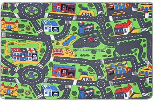 Primaflor - Ideen in Textil Primaflor Ideen in Textil Tappeto Bambini CITTÀ 140cm x 200cm, Tappeto per Bambini con Strade, Tappeto per Cameretta per Ragazzi e Ragazze, Tappeto da Gioco Pista, Lavabile e Resistente