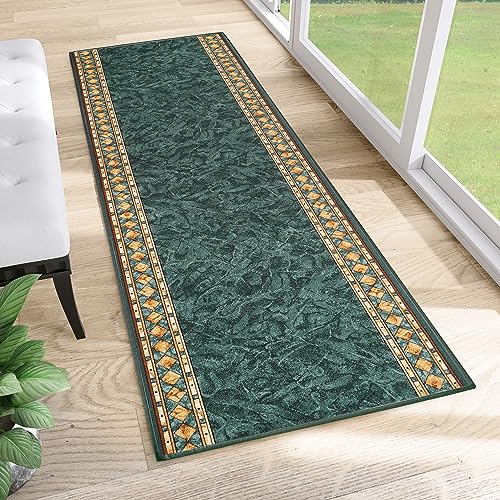 TAPISO Agadir Tappeto Passatoia Runner Antiscivolo Pelo Corto Al Metro Design Moderno Motivo Astratto Sfumature Verde Beige Corridoio Cucina Ingresso Entrata Ufficio 80 x 200 cm