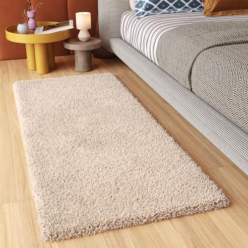 TAPISO Essence Tappeto Passatoia Peloso Tappeto Salotto Moderno Beige Crema Soggiorno Ingresso Corridoio Sala Shaggy Pelo Lungo 100 x 250 cm