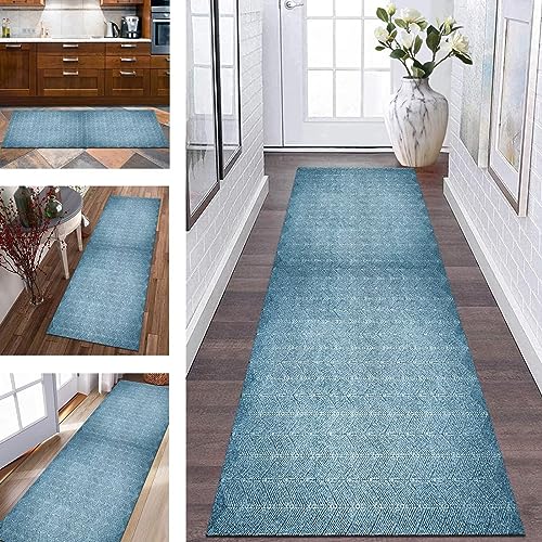 Wassly Tappeto Passatoia Tappeto Cucina Antiscivolo Lavabile Tappeti Runner ingresso interno 70X180CM Blu Bianco 3D Tappeto Passatoie per Corridoio Camera da Letto Soggiorno per metro Tappetino zerbino