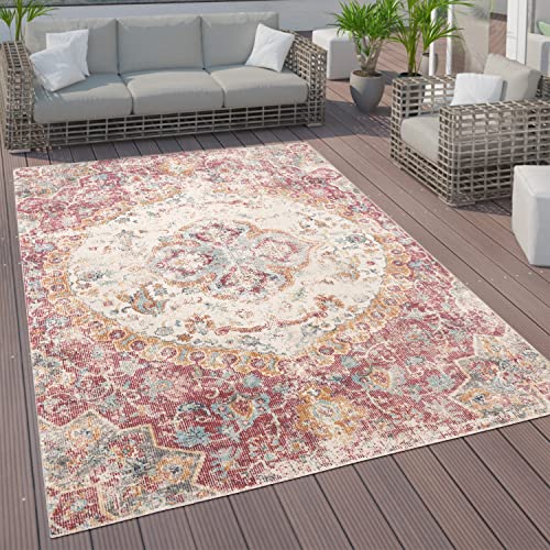 Paco Home Tappeto a pelo corto per interni ed esterni, con design orientale in diversi colori e misure, Dimensione:140x200 cm, Colore:Rosa