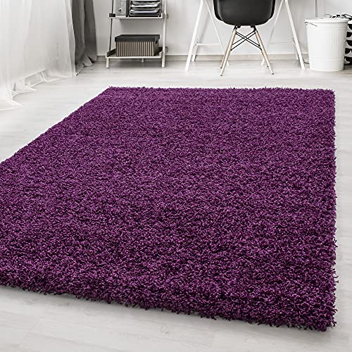 Carpetsale24 Tappeto pelo lungo, colore viola, unicolor-monocroma, 11485, tappeto corridoio, Tappeto soggiorno, 80 x 150 cm