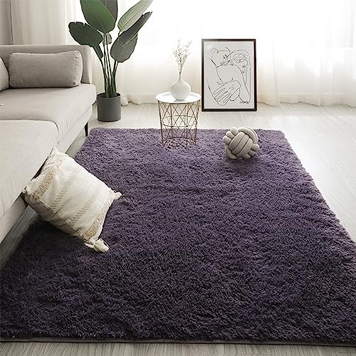 Swsen Tappeto Soggiorno Super Morbido Tappeti Shaggy Soffice Lato Lavabile Moderno Tappeto Inferiore Antiscivolo a Pelo Lungo Tappeti a Pelo Lungo 60 x 160CM, Grigio viola