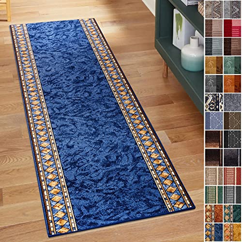 Floordirekt Tappeto a passatoia per cucina, corridoio e soggiorno, venduto al metro, 67 cm di larghezza al metro, per corridoio, soggiorno (67 x 350 cm, motivo rugen blu)