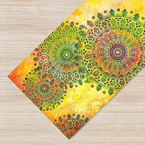 Il Gruppone Passione Casa Tappeto Cucina Antiscivolo Made in Italy Passatoia Antimacchia Multiuso Corridoio Soggiorno Lavabile in Lavatrice Mandala Giallo 50x250 cm