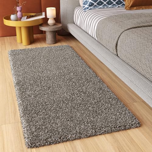 TAPISO Essence Tappeto Passatoia Peloso Tappeto Salotto Moderno Grigio Scuro Soggiorno Ingresso Corridoio Sala Shaggy Pelo Lungo 70 x 400 cm