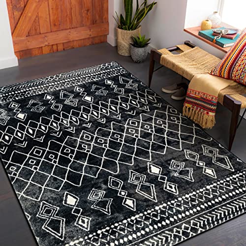 Carvapet Tappeti Runner Passatoia 90x150cm Antiscivolo Corridore Tappeto Lungo Tappeti di Zona Lavabile Morbido Microfibra Geometrico Tappeto Cucina(Nero)