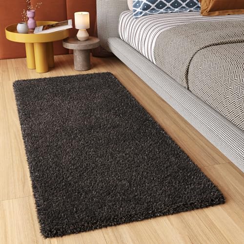 TAPISO Essence Tappeto Passatoia Peloso Tappeto Salotto Moderno Antracite Soggiorno Ingresso Corridoio Sala Shaggy Pelo Lungo 80 x 300 cm