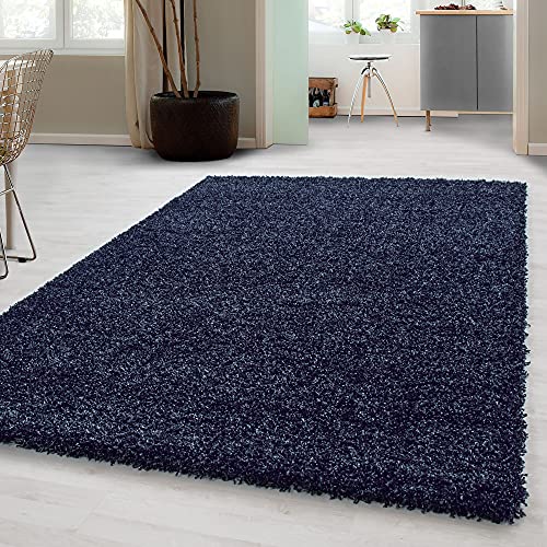 Carpetsale24 Tappeto pelo lungo, colore marina blu, unicolor-monocroma, 7935, tappeto rettangolare, Tappeto soggiorno, 100 x 200 cm