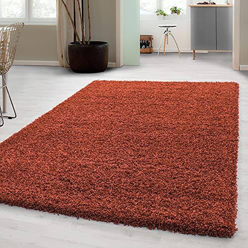 Carpetsale24 Tappeto pelo lungo, colore terracotta, unicolor-monocroma, 7921, tappeto rettangolare, Tappeto soggiorno, 160 x 230 cm