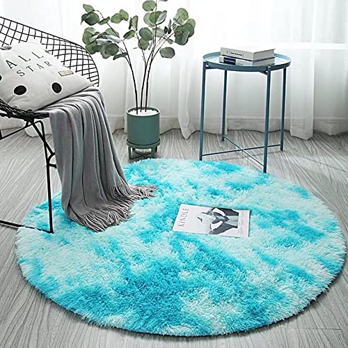 KISUFU Tappeto Rotondo Salotto Soggiorno- Tappeto in Velluto soffice, Adatto per Tappeto da Soggiorno, Tappeto Lungo e Morbido soffice, Cuscino per Divano con Moquette Antiscivolo (160 cm, blu)