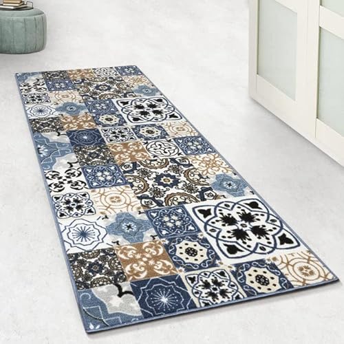 Floordirekt Tappeto passatoia con motivo, passatoia per cucina, corridoio e soggiorno, ornamento vintage a griglia orientale (80 x 150 cm, San Davids)