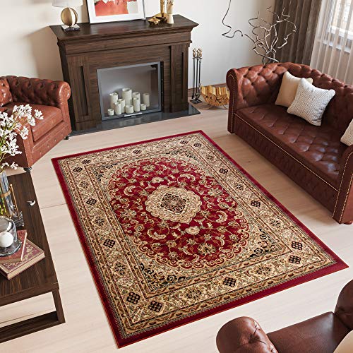 TAPISO Yesemek Tappeto Soggiorno Tradizionale Pelo Corto Design Vintage Motivo Floreale Classico Ornamenti Tonalità Rosso Beige Salotto Sala Camera Ingresso OEKO-TEX 120 x 170 cm