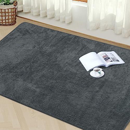 Granbest Tappeto a pelo di pecora di alta qualità per soggiorno, cucina, antiscivolo, lavabile, ultra morbido, per pavimento (120 x 160 cm, grigio)