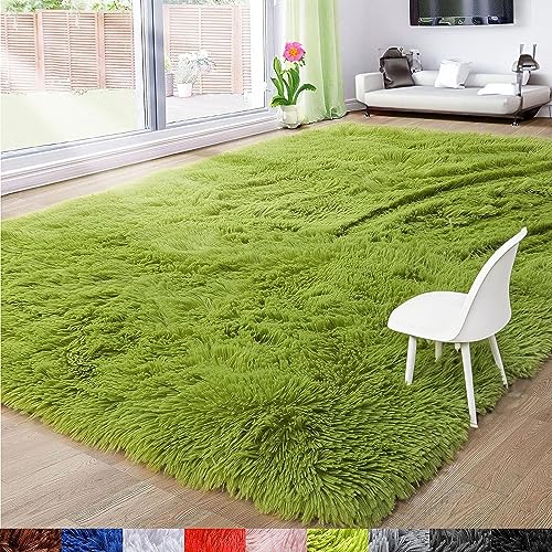 lightlux Tappeto rotondo a pelo lungo per soggiorno, di alta qualità, facile da pulire, impermeabile, per interni (verde erba, 160 x 230 cm)