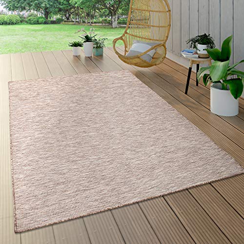 Paco Home Tappeto da esterni per il balcone o la terrazza nei colori pastello grigio rosa e verde dal tessuto piatto, Dimensione:160x220 cm, Colore:Beige