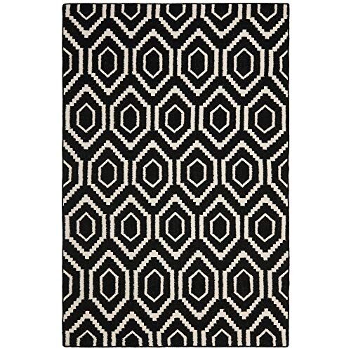 Safavieh Contemporaneo Tappeto Rettangolare da Interno, a tessuto piatto, Collezione Dhurrie, DHU556, in Nero / Bianco Avorio, 152 X 244 cm per Salotto, Camera da letto o Qualsiasi Spazio Interno