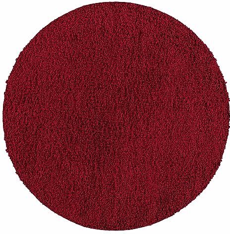 Teppium Tappeto a pelo lungo unicolore per soggiorno, camera da letto, sala da pranzo, corridoio e cucina, morbido e soffice, facile da pulire Misurare: 80 cm Rund Colore: Rosso