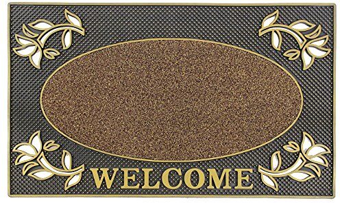 JVL -Zerbino Welcome, Metallico, Motivo: Floreale, Resistente a Pavimento-Zerbino per Ingresso, in PVC, Colore: Nero/Oro