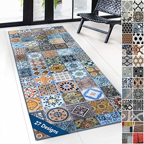 Floordirekt Tappeto passatoia con motivo, passatoia per cucina, corridoio e soggiorno, ornamento vintage a griglia orientale (80 x 200 cm, Bonita)