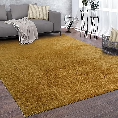 Paco Home Tappeto Salotto Pelo Corto Lavabile Monocolore Design Moderno Morbido Giallo, Dimensione:120x170 cm