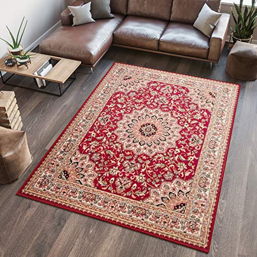 TAPISO Atlas Tappeto Salotto Moderno Pelo Corto Design Vintage Tradizionale Motivo Floreale Ornamenti Tonalità Rosso Beige Oeko-Tex Soggiorno Sala Camera Ufficio 80 x 150 cm