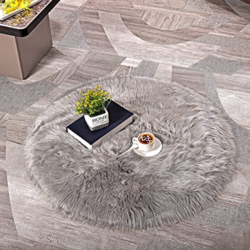 DAOXU Tappeto in Pelle di Pecora Artificiale, Faux Pelliccia di Agnello di Pecora Tappeto,Pelliccia Sintetica Tappeto Vello di Pecora (60 X 60 CM, Grigio)