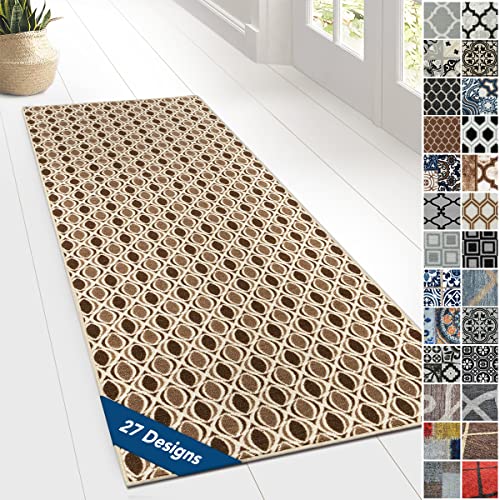 Floordirekt Tappeto passatoia con motivo, passatoia per cucina, corridoio e soggiorno, ornamento vintage a griglia orientale (80 x 200 cm, sughero)