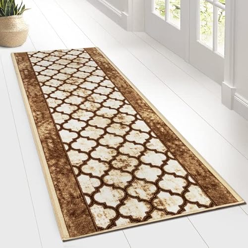 Floordirekt Tappeto passatoia con motivo, passatoia per cucina, corridoio e soggiorno, ornamento vintage a griglia orientale (80 x 800 cm, Waterford