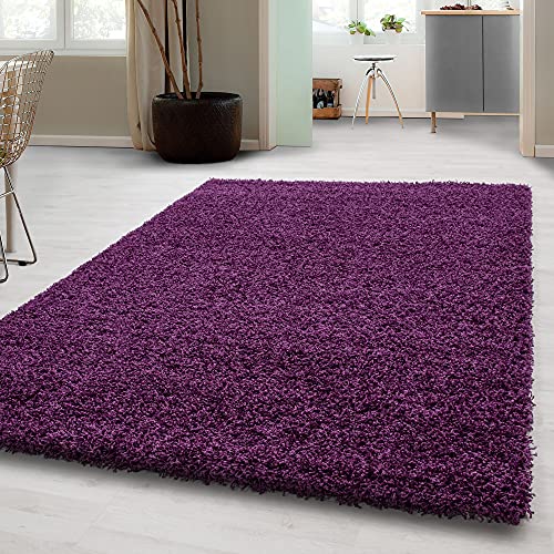 Carpetsale24 Tappeto pelo lungo, colore viola, unicolor-monocroma, 7836, tappeto rettangolare, Tappeto soggiorno, 160 x 230 cm