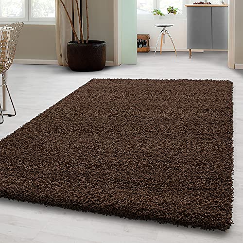 Carpetsale24 Tappeto pelo lungo, colore marrone, unicolor-monocroma, 7750, tappeto rettangolare, Tappeto soggiorno, 140 x 200 cm
