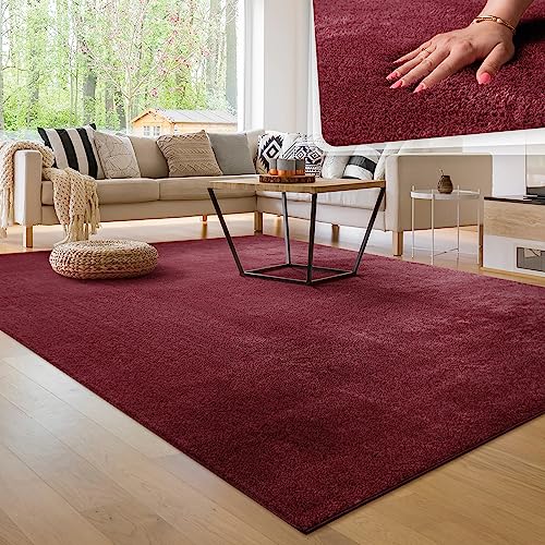 Paco Home Tappeto per soggiorno Unicolore Lavabile Morbido pelo corto morbido, Dimensione:240x340 cm, Colore:Rosso