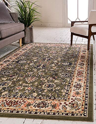 Unique Kashan Collection Tappeto tradizionale floreale con bordo verde, 274 x 366 cm