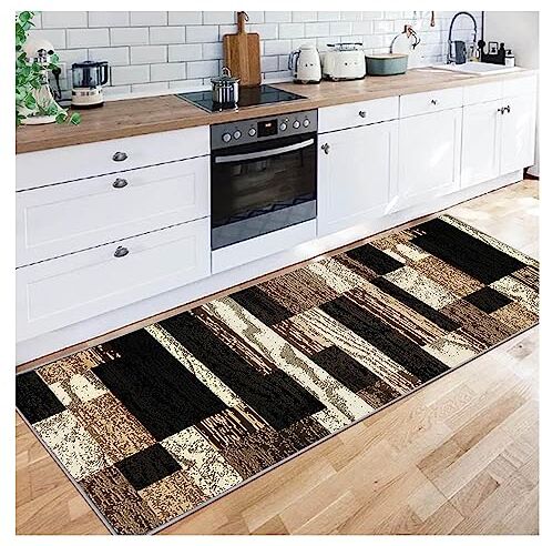 Siunwdiy Tappeto Passatoia Cucina Antiscivolo Lavabile Marrone nero Geometrico Tappeti Runner Lungo 3 Metri Moderno Poliestere Tappeto Corridoio Soggiorno Camera Letto Tappetino,100X300CM