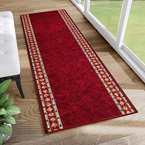 TAPISO Agadir Tappeto Passatoia Runner Antiscivolo Pelo Corto Al Metro Design Moderno Motivo Astratto Sfumature Vino Rosso Corridoio Cucina Ingresso Entrata Ufficio 100 x 140 cm