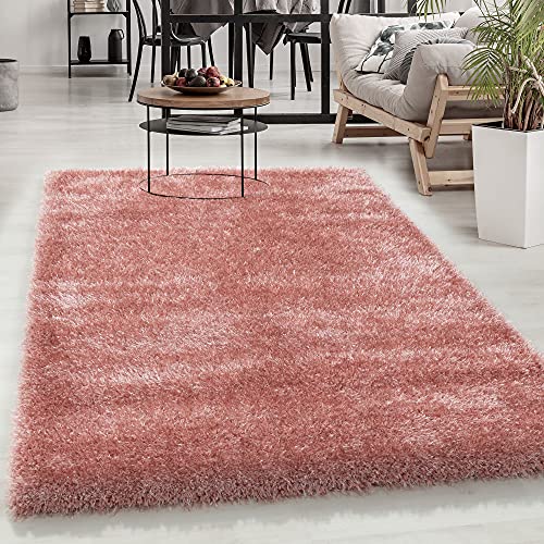Carpetsale24 Tappeto pelo lungo, colore rosa, unicolor-monocroma, 100802, tappeto rettangolare, Tappeto soggiorno, 200 x 290 cm