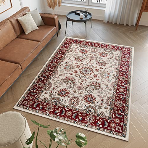 TAPISO Dubai Tappeto Tradizionale Pelo Corto Soggiorno Design Classico Motivo Floreale Ornamenti Tonalità Rosso Crema Salotto Sala Camera Ufficio Oeko-Tex 250 x 350 cm