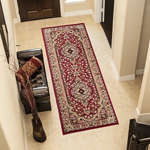 TAPISO Atlas Tappeto Passatoia Camera Corridoio Salotto Soggiorno Tradizionale Rosso Vino Beige Classico Orientale 70 x 250 cm