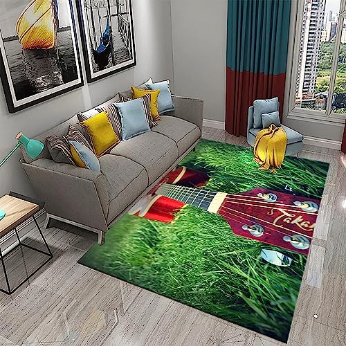 Generic Chitarra Strumento Erba 3D Stampa Moquette, Morbido Velluto Shaggy Tappeto Per Cameretta, Living Room Area Rug, Anti-Slip Nursery Tappetino Passatoia, 80 X 60 Cm Pulizia Facile -9XF/V9G