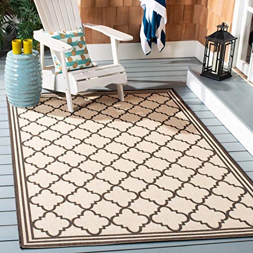 Safavieh Trellis Tappeto Rettangolare da Interno / Esterno, Intrecciato, Collezione Casa sulla spiaggia, BHS121, in Creme / Marrone, 183 X 274 cm