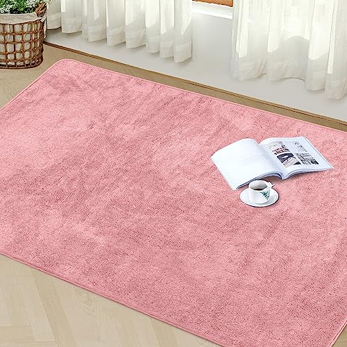 Granbest Premium Fluffy Tappeto simile a pelliccia di pecora per soggiorno, cucina, antiscivolo, lavabile, ultra morbido, spesso, per camera da letto (80 x 150 cm, rosa)