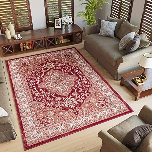 TAPISO Colorado Tappeto Pelo Corto Resistente Design Tradizionale Rosso Motivo Floreale Orientale Ornamenti Bordo Scuro Camera Salotto Soggiorno Sala Oeko-Tex 200 x 300 cm