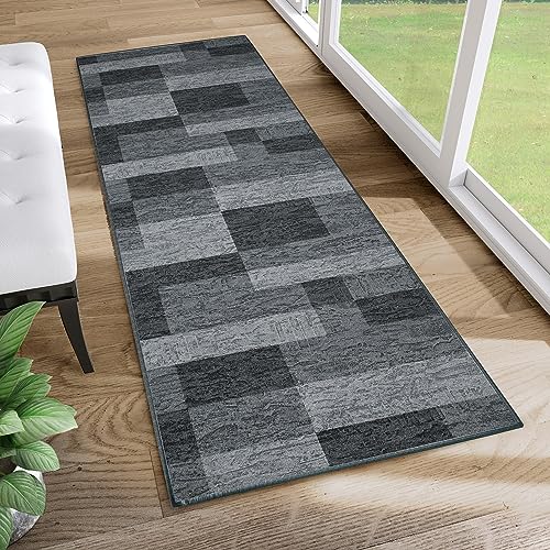 TAPISO Agadir Tappeto Passatoia Runner Antiscivolo Pelo Corto Al Metro Design Moderno Motivo Geometrico Rettangoli Basalto Grigio Corridoio Cucina Ingresso Entrata Ufficio 120 x 220 cm